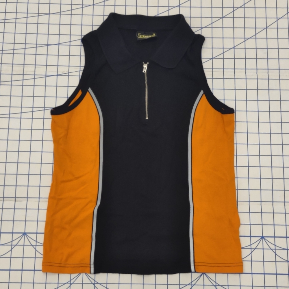 Biker Clothing Company Sleeveless Collared Top 3XL Black/Orange Reflective Strip